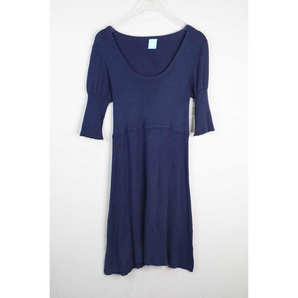 Coop Barneys New York Womens Elbow Fitted Sleeve Scoop‎ Neck Dress Navy Blue